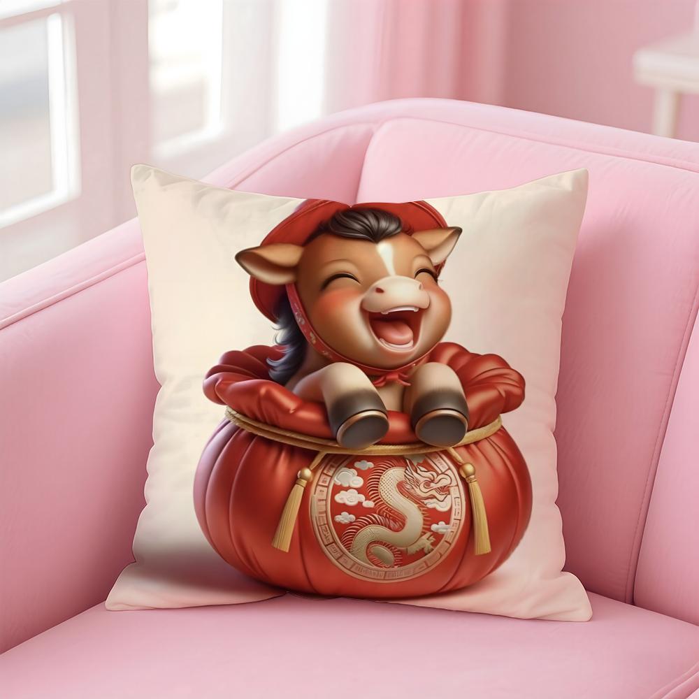 Auspicious Lucky mascot for the Year of the Horse Cushion Cover Pillow Case Soft Skin Friendly Fabric Comfort  Concealed Zipper