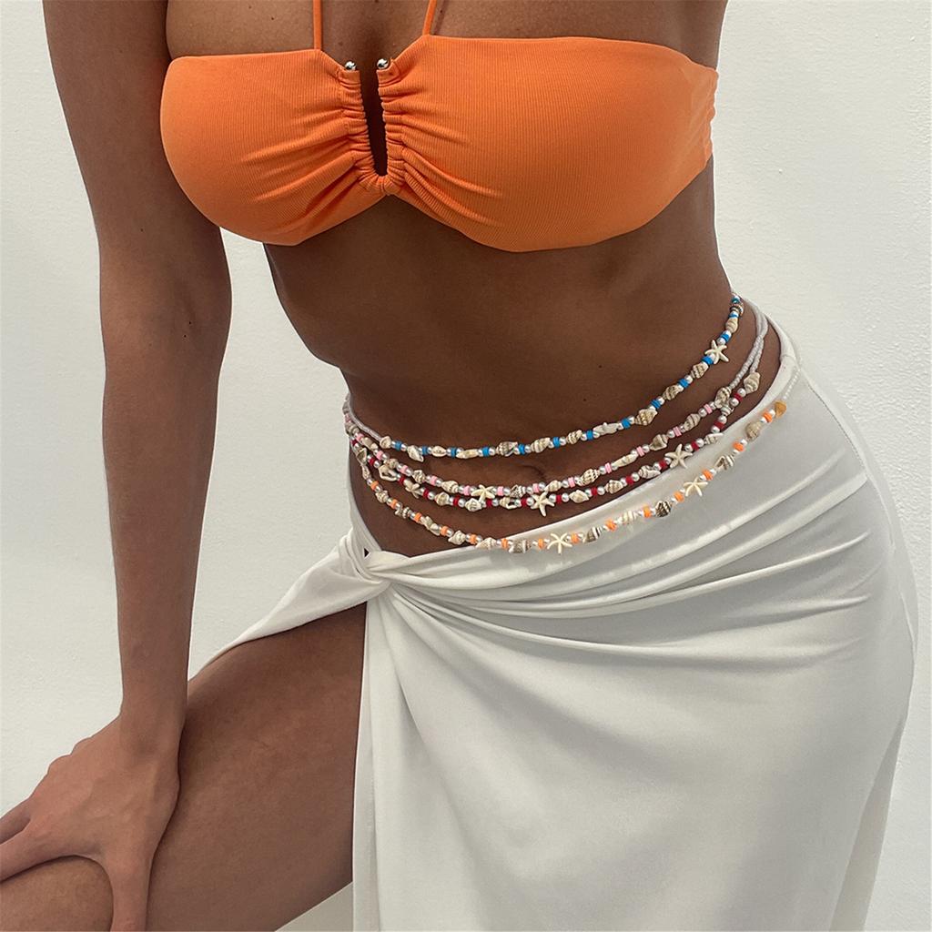 Summer Beach Body Chain Adjustable Colorful Beads Waist Chain Jewelry Stackable Belly Chain for Women Lady Girls