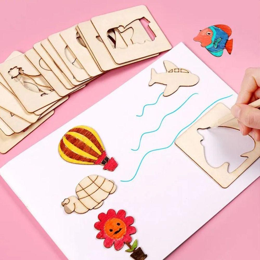 DIY Painting Template Wooden Painting Stencils Learning Educational Toys Wooden Stencil Outer Board