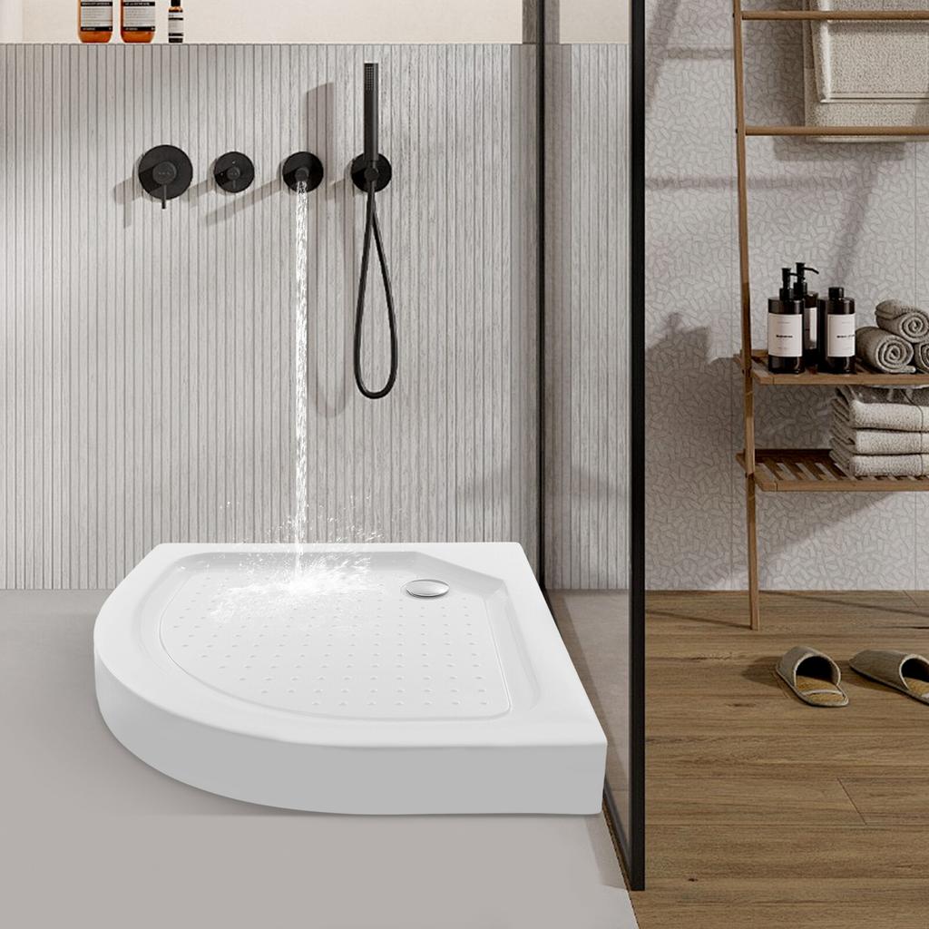 White Fan Shape Shower Base, Non-Slip Bathroom Floor Tray, 85x85cm Modern Design, Easy to Install & Clean, 260kg Weight Capacity