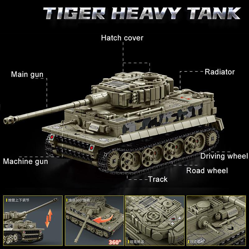 Military WW2 Tiger Heavy Tank Building Blocks Technical Army Weapons Main Battle Tank Solider Moc Bricks Toys For Children Gift