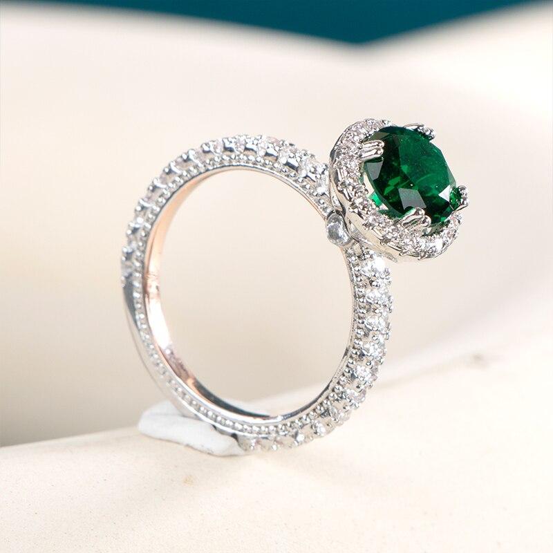 BELLA BOX Round Green Cubic Zirconia Finger Ring For Women Brilliant Accessories Vintage Ring Retro Party Luxury Jewelry Gift