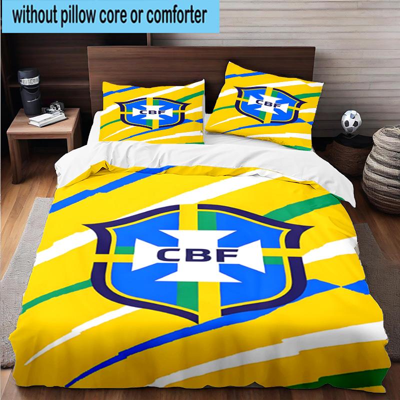 3pcs Brazilian Football Federation Printed Bedding Set Duvet Cover Closure Includes 1 Duvet Cover & 2 Pillowcases Bedding Sets Home Decor Gifts