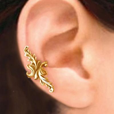Huitan Carved Cuff Earrings Aesthetic Pattern Vintage  Color/Gold Color Fake Piercing Punk Girl Ear Clip Jewelry for Party