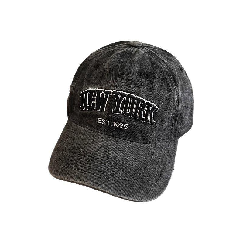 Retro English Letter Embroidered Baseball Cap New Style Wash Cotton Denim Baseball Cap Men and Women Sun Protection Sun Hat