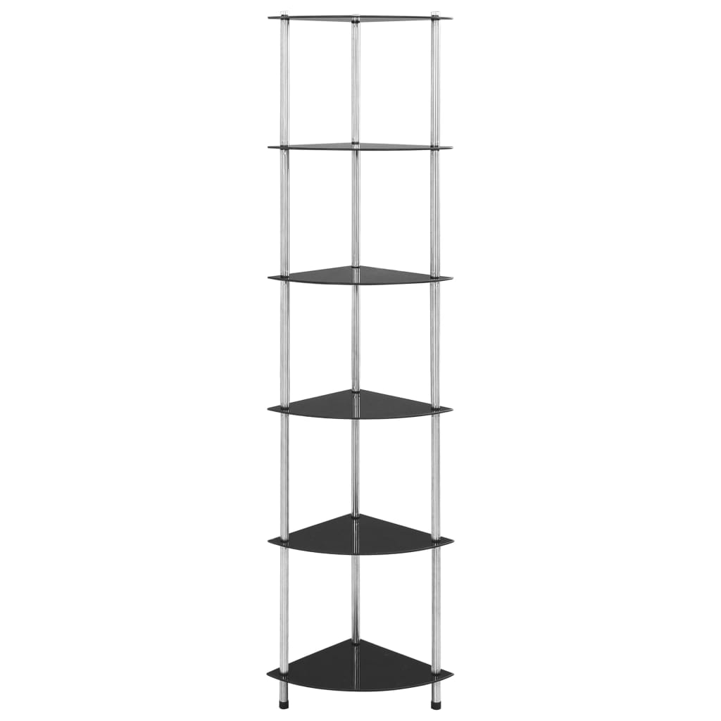 6 Shelf Glass Shelf In Black 30 X 30 X 160 Cm Tempered Glass