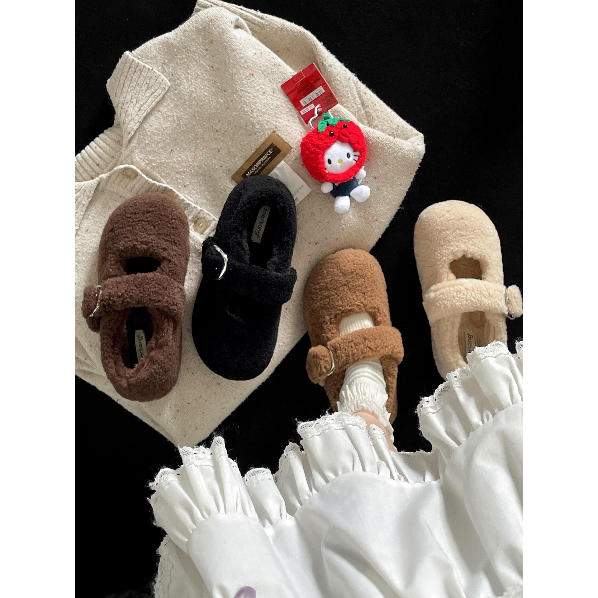 

Wang Fan white retro thick-soled fluffy shoes with skirts in winter, soft-soled velvet cotton shoes 40 хакі