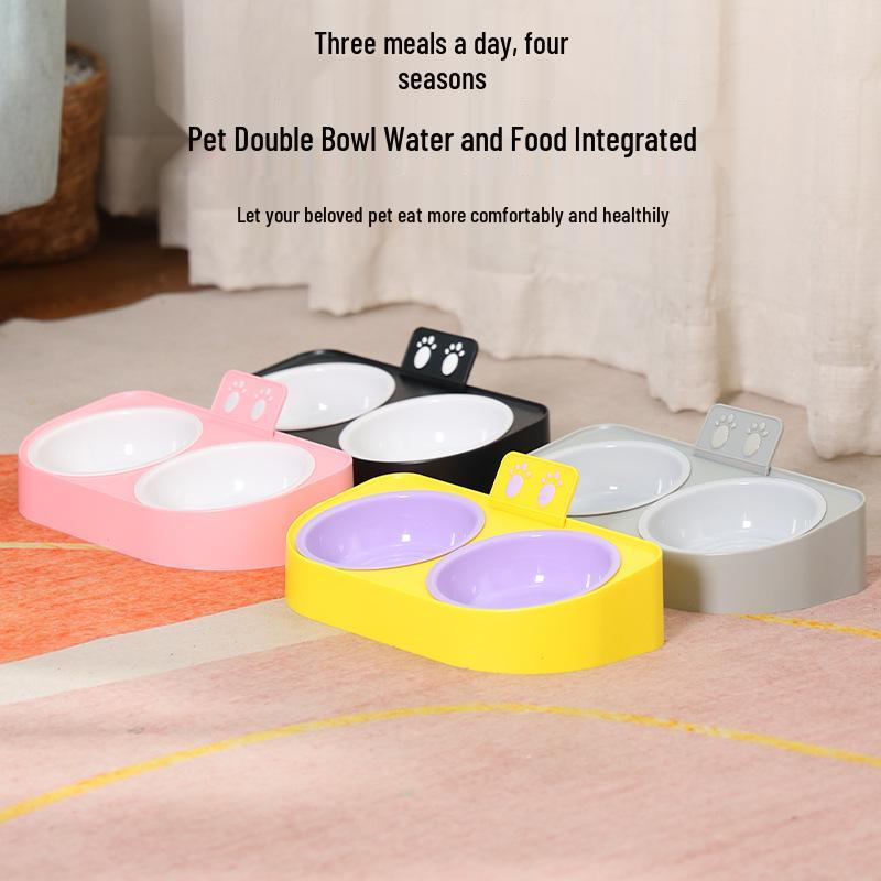 Double Bowl Pet Feeder with Automatic Water Dispenser - Anti-Tip Design for Dogs and Cats