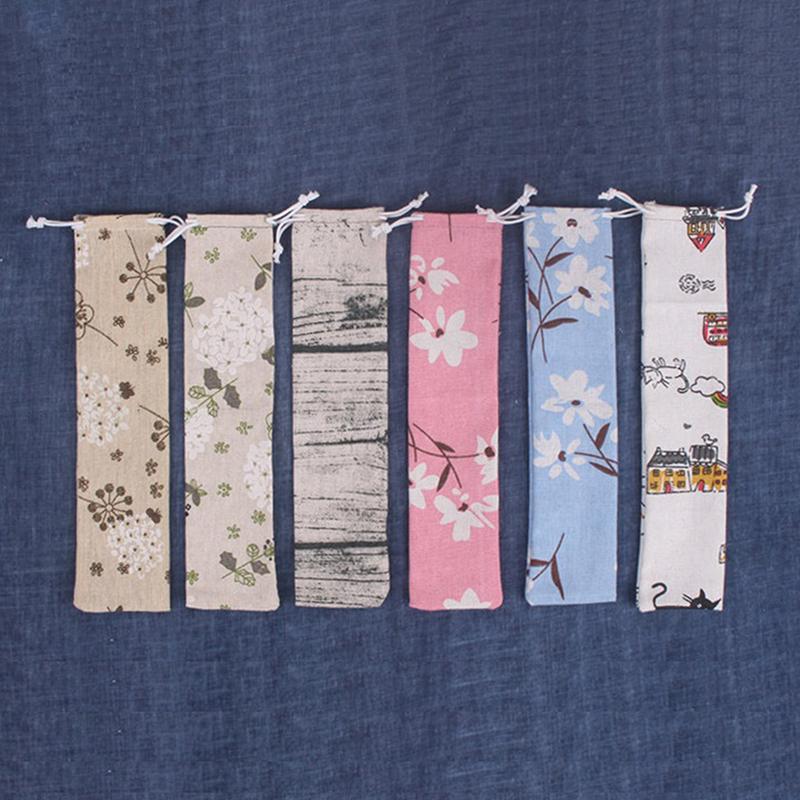 1ks opakovaně použitelný slaměný sáček sáček na kovové slámové příbory Barevné cestovní kempingové hůlky Lžíce Vidlička Nůž Úložný sáček Zásobník