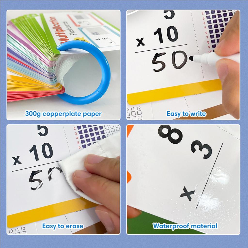 Multiplication Flash Cards 0-12 Visual Assisted Arithmetic Reusable Portable Flashcards for Kids