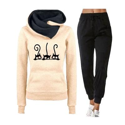 2023 Recién llegado, lindos trajes con capucha de gato para mujer, sudaderas con capucha y pantalones deportivos, traje de chándal cálido informal de alta calidad para uso diario para mujer