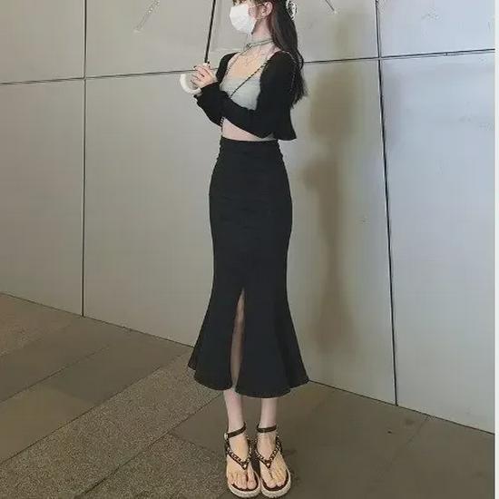 

Летняя джинсовая юбка-годе с высокой талией 2024 : Тонкий, Эластичный, Дизайн с Неправильным Разрезом Extra Large чёрный