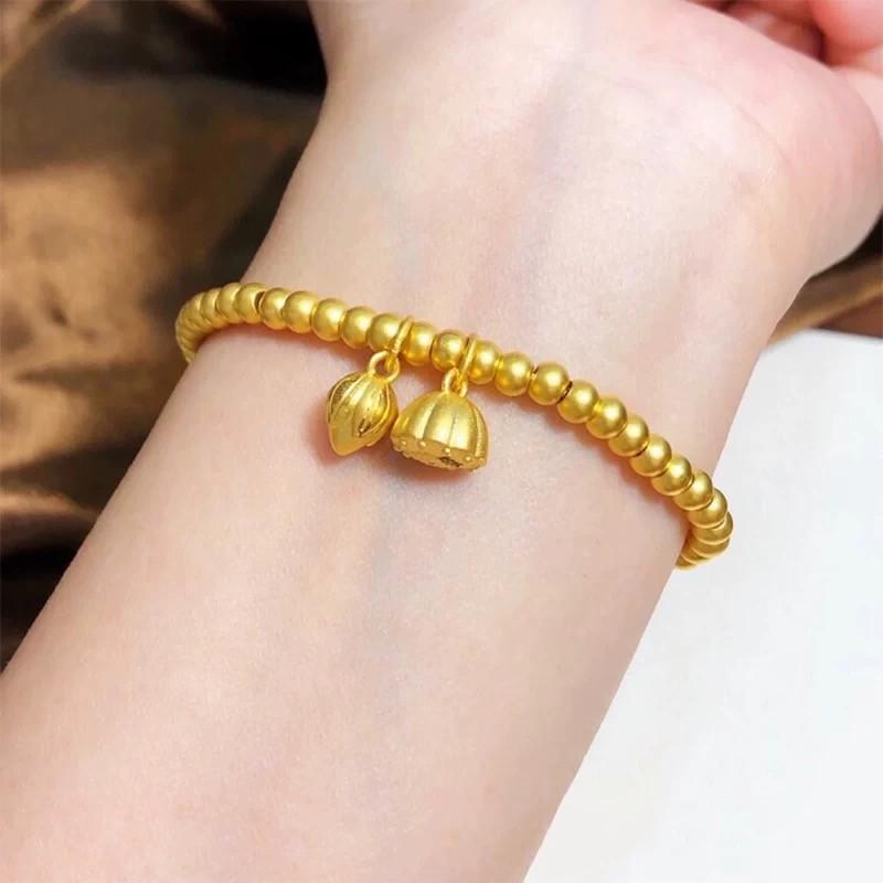 Two Lives of Joy Lotus Pod Gold Bead Bracelet - Simulated Gold Ancient Method, Versatile and Elegant Commuter Accessory