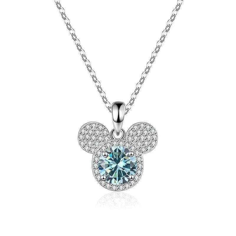 Bague Ringen Pandantiv Argint Sterling S925 1 Carat Moissanite Diamant Colier Modă Femei Bijuterii de Lux Cap Șoarece Mickey