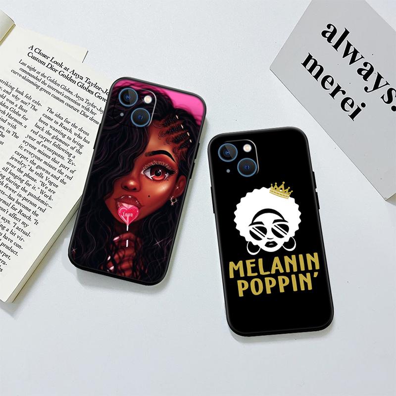 RP57 Poppin Zwart Meisje Nieuwe High-End Schelp Telefoonhoesje voor iPhone 16 15 14 13 12 Pro Max Plus Mini