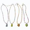 Korean Multicolored Bear Pendant Necklace Bohemia Love-heart Ornament Collar Chain Rice Beaded Choker Chain for Girls