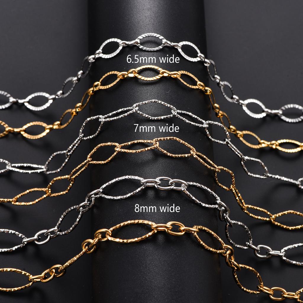 6.5/7/8mm Chic Glitter Stainless Steel Link Cut Oval Figaro Chain Necklace for Women Men Geometric Rhombus Choker Metal Jewelry