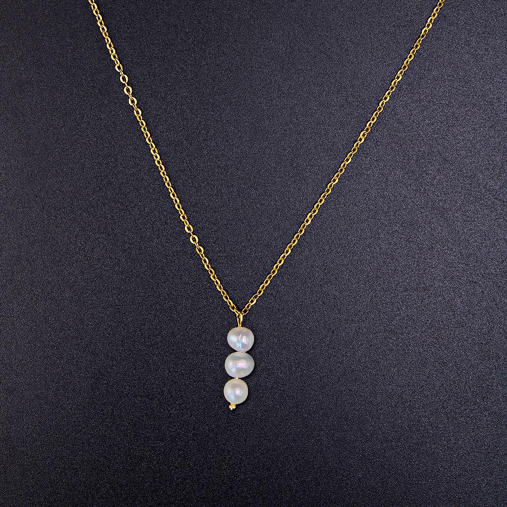 Natural Freshwater Pearl Pendant Necklace - Light Luxury Fairy Design, Titanium Steel with Gold Plating (YS51)