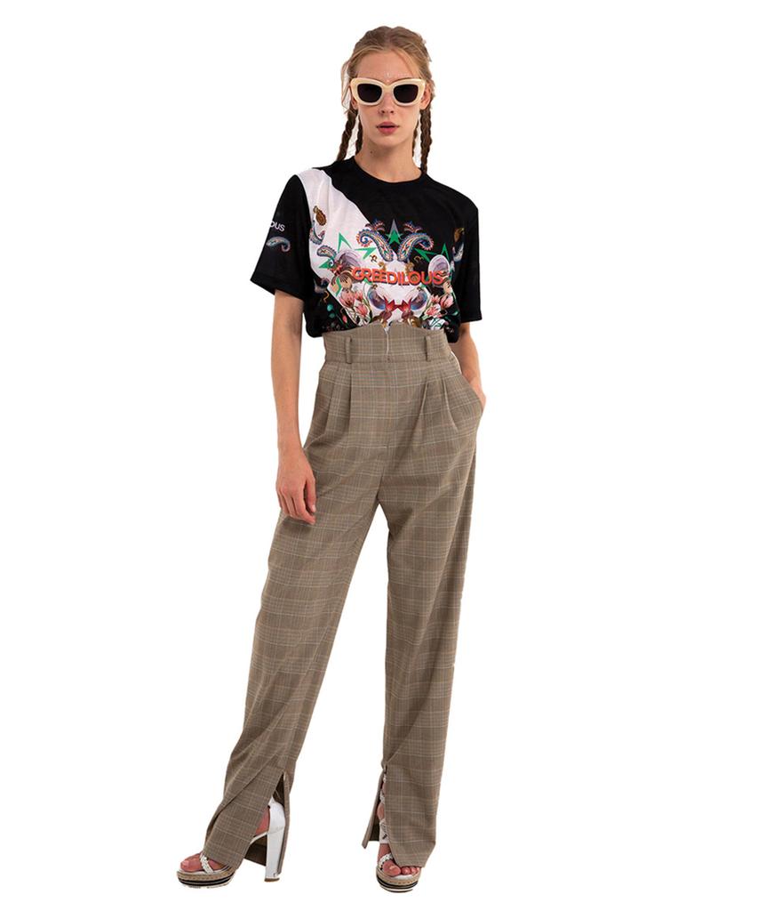 GREEDILOUS Green And White Combination Check Pants