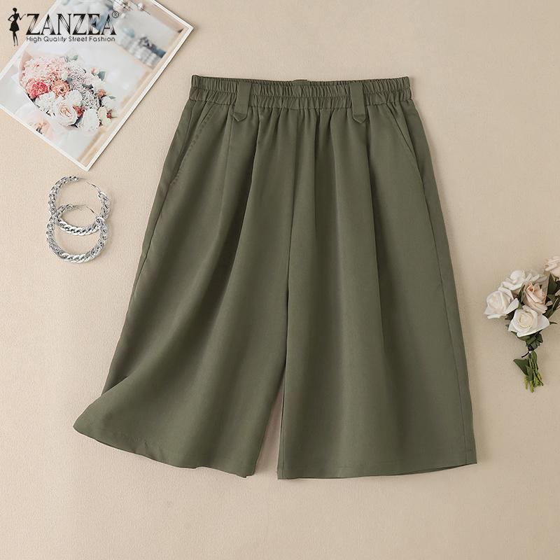 ZANZEA Pantaloni scurți largi pentru femei, casual, de vară, cu talie elastică, stiluri de vară
