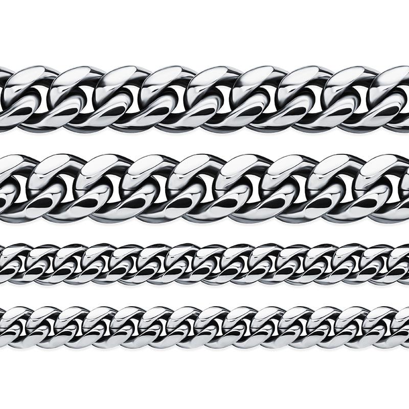 New 2021 High Quality 6MM/8MM/10MM/12MM Hip Hop Stainless Steel Titanium Steel Buckle Miami Link Necklace Men Women Cuban Chains 7inch(17.78cm)&6mm серебряный