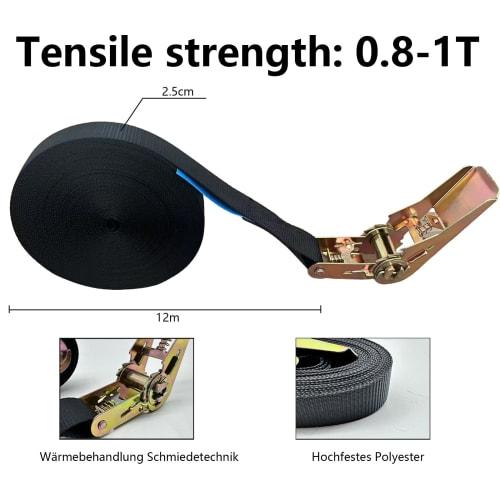 Set of 2 BetterJonny Lashing Belts, 25mm Wide, 800kg Load Capacity, Ratchet Belt, 12m Spool, Best Answer for Cargo Tie-Down and Securement, Kotei Fuka