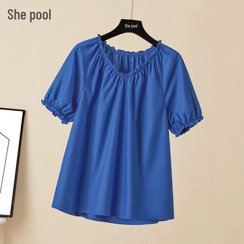 Women s Elegant Pleated Ruffle Short Sleeve Blouse L