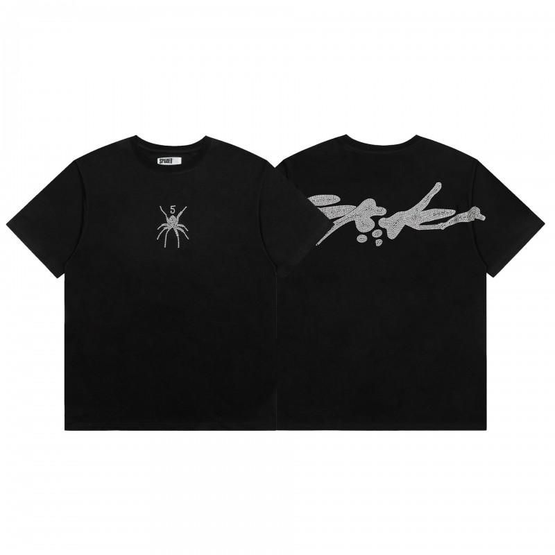 Spider Web Print Loose Fit Unisex Streetwear Short Sleeve T-Shirt Casual Cotton Tee Teens