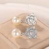Sterling  Flower Pearl Drop Earrings for Women Elegant Gorgeous Ear Piercing Accessories Wedding Engagement Jewelry