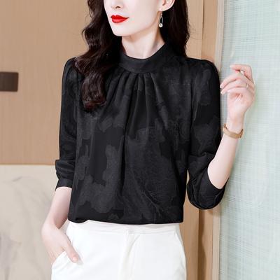 Stand-up Collar Jacquard Top Autumn New Loose Foreign-style Shirt Long-sleeved Women's Shirt
