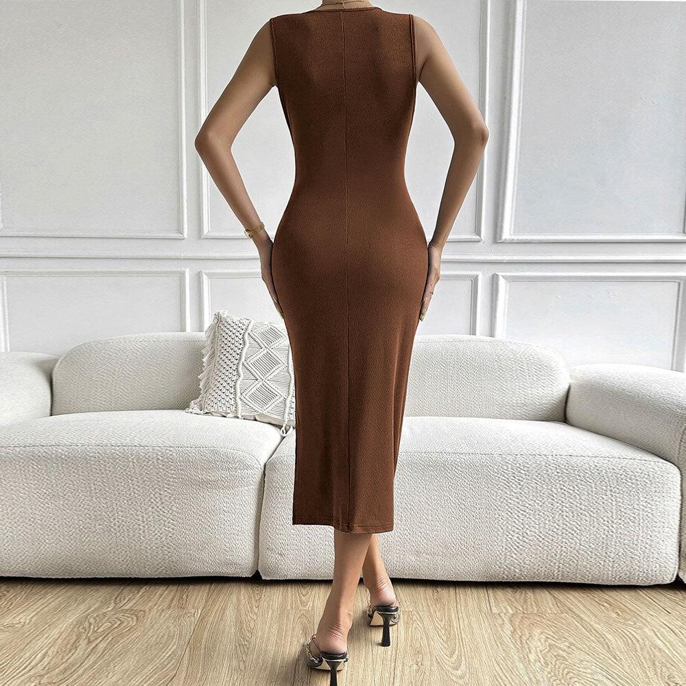 HNXC Robes décontractées pour femmes, mode été printemps, couleur unie, imprimé, sans manches, col en v, taille haute