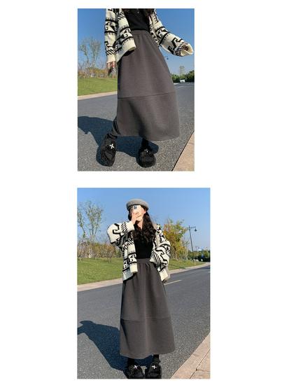 Women's 2026 Black Wool Plaid High-Waist A-line Skirt - Autumn/Winter Slimming Mid-Length