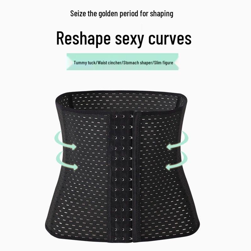 Women's Elastic Waist Cincher with Breathable, Hollowed-Out Design - Six-Row Buckle for Postpartum Shaping & Support