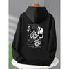 Dark Gothic Style Skull Rose with "Kui" Character Print Hoodie, a Trendy and Cool Player's Abyssal Aesthetic Outfit Bomb