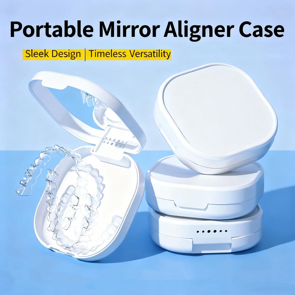 Portable Orthodontic Retainer Case with Mirror Multi-Functional Denture Storage Box Trendy Oral Care Gadget for Adults