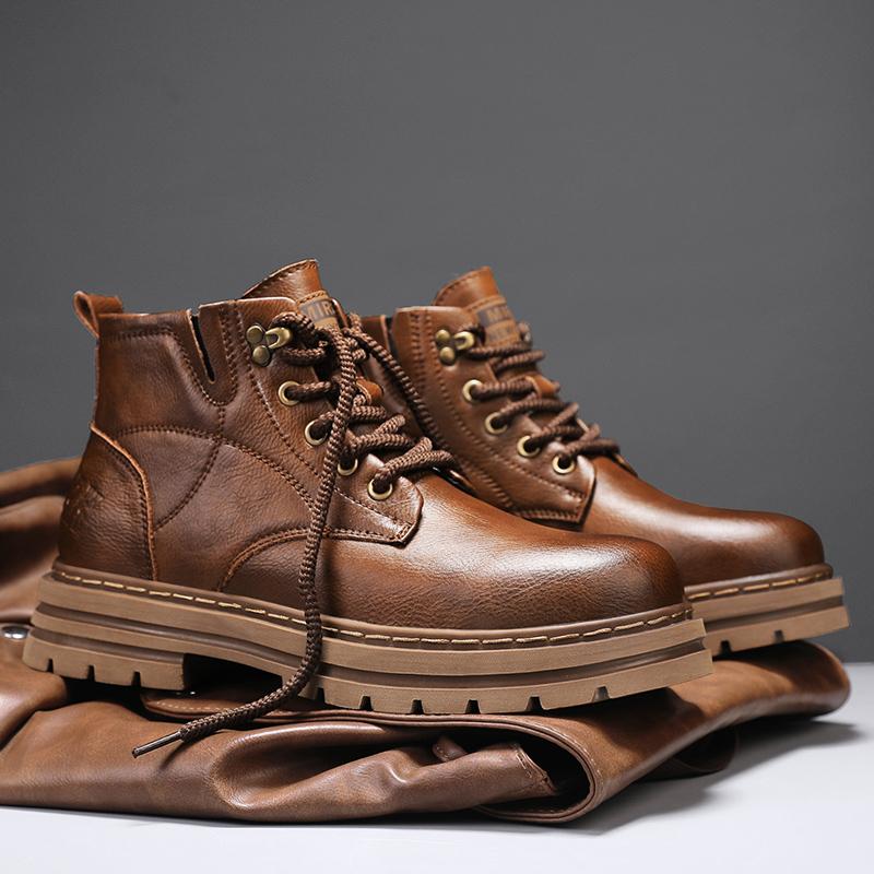 Fashion Luxury Brand Men's Lace-Up Shoes Winter Classic Mens High Top Boots Man Korean Version Casual Shoes Male Leather Fashion Boots