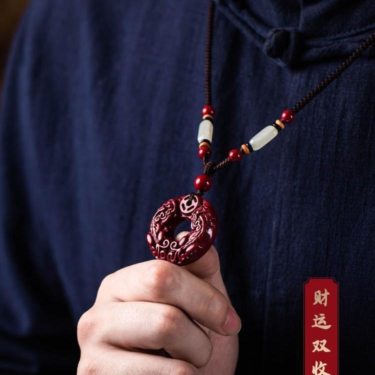 Original Cinnabar Stone Pixiu Peace Pendant Men's Necklace, Women's Sweater, Zodiac Pendant