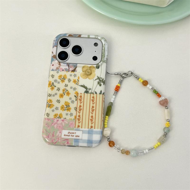 Korean Cute Little Flower Phone Case For iPhone 17 Pro 16 14 15 Pro Max Cover with Chain Lovely Protective Cases For Apple 16Pro For iPhone 17ProMax