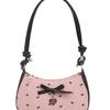 Korean Sweet Seersucker Bow Shoulder Bag, Women's Black & Pink Color Block Crossbody