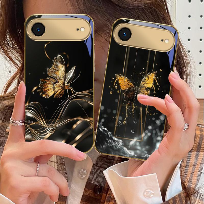 Der Goldene Schmetterling Für IPhone 17Pro Max 16 17 Pro 15 Pro 14 13 Plus 12 Mini 11Pro Max XR 16E 17Air Goldene Glas-Handyhülle