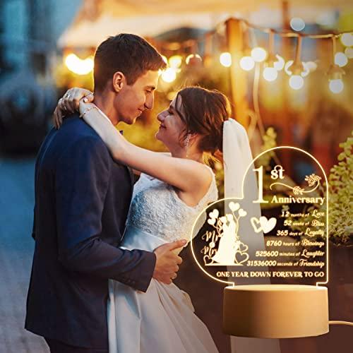 Vetbuosa 1st Anniversary Night Light Gift for Couples, First Wedding Anniversary LED Gift, Paper Anniversary Gift for Wife or Husband, Acrylic Night L