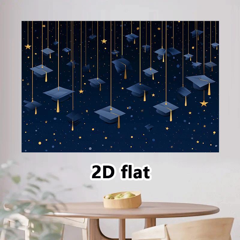 1pc Graduation Background Cloth - Elegant Navy Blue and Gold Degree Cap Decoration No Power Required