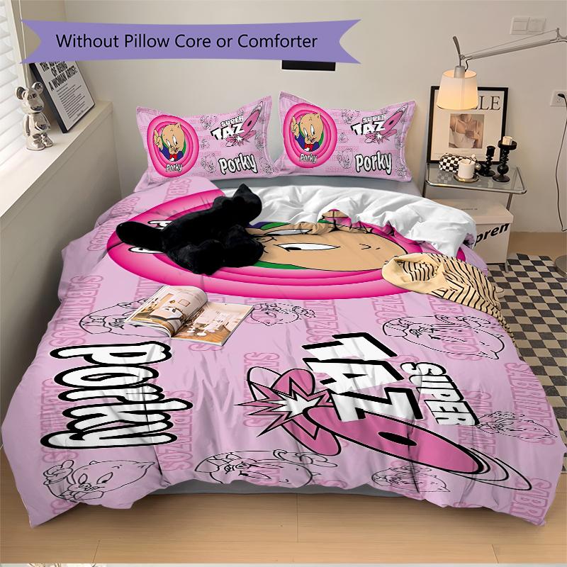 3Pcs Super Porky Taz Adventure Bedding Set Soft Fabric Duvet Cover Pillowcases Home Christmas Xmas Halloween Gift 1 Duvet Cover 2 Pillowcase Y150