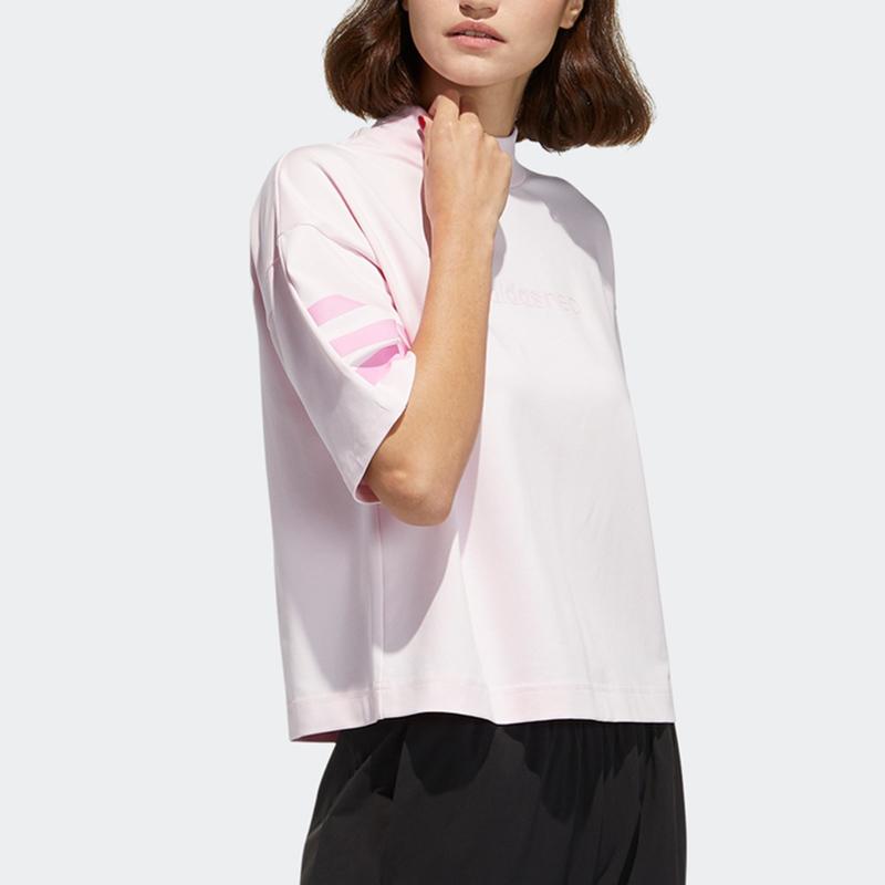 Adidas Neo Trefoil Short Sleeve Mock Neck Tee Women Tops Pink GP5470