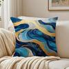 Blue Gold Wave-Shaped Pattern Pillow Case Double-Sided Plush Sofa Cushion Covers Organic Breathable Invisible Zipper