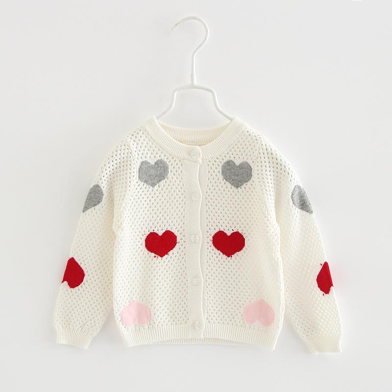 Children's Spring and Autumn Baby Cardigan Knitted Sweater Hollow Top Outerwear Girls Love Thin Jacket