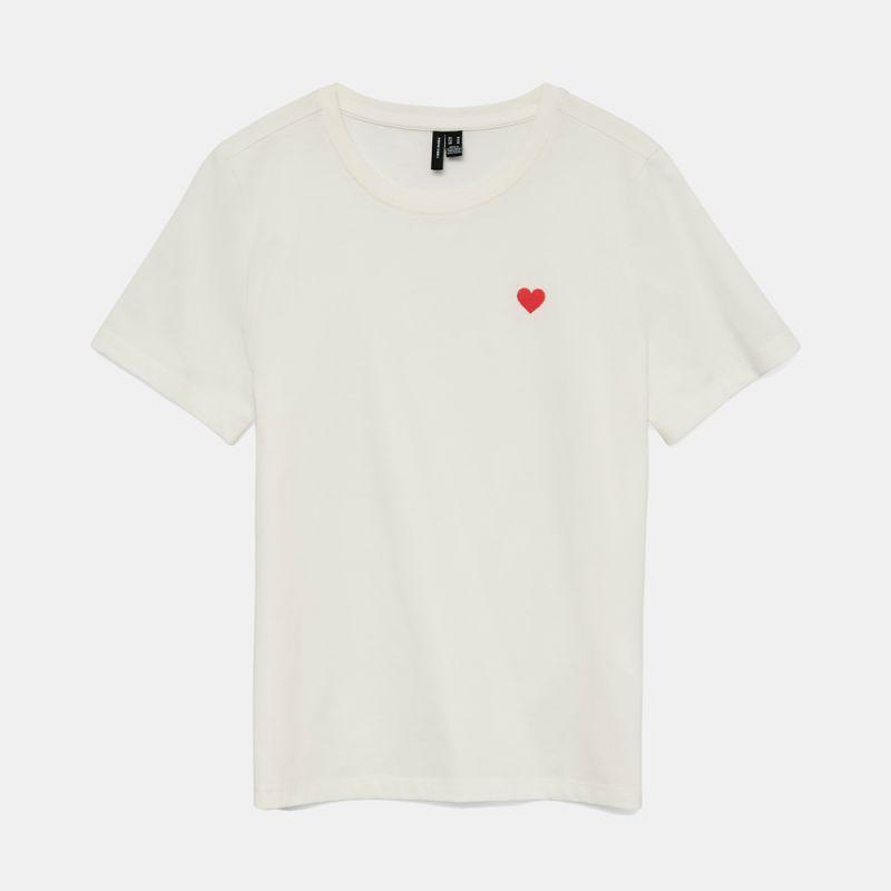 Women's VERO MODA Round Neck T-shirt Bright White Folina Heart Print