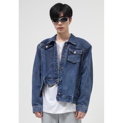 Herren Unregelmäßiges Design mit Schulterpolstern, Kurze Jeansjacke, Herrenbekleidung