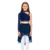 Mädchen Tanzset Funkelnde Strasssteine Oberteile Einzigartiges Unregelmäßiges Schulterfreies Crop Top High-Low Chiffon Rock