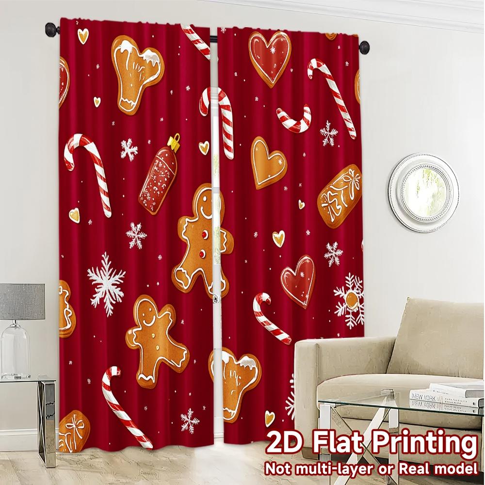 2pcs,Curtains Christmas Cookies Snowflakes Candy (3) Popular Popular Curtain Versatile Polyester Curtains Gifts Perfect for